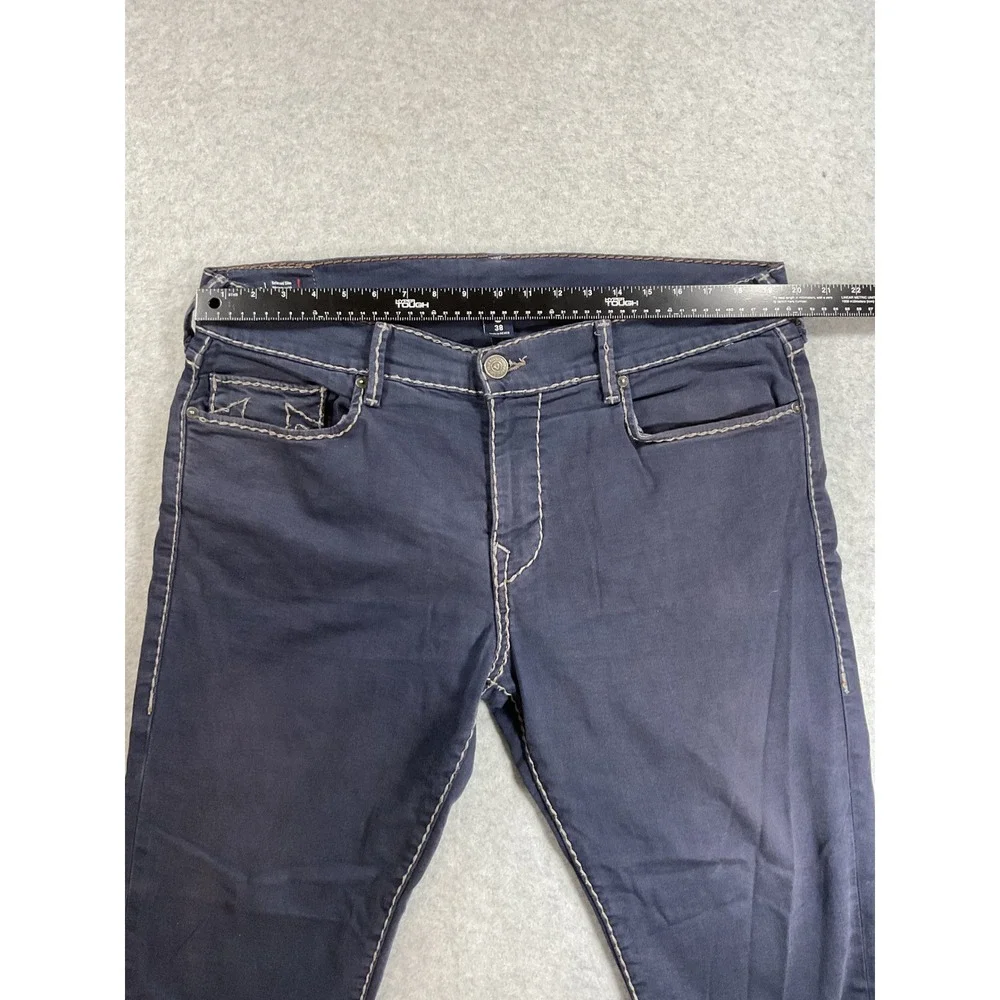 True Religion Geno Relaxed Slim Jeans Navy Blue Contrast Stitch Mens 38 1757
